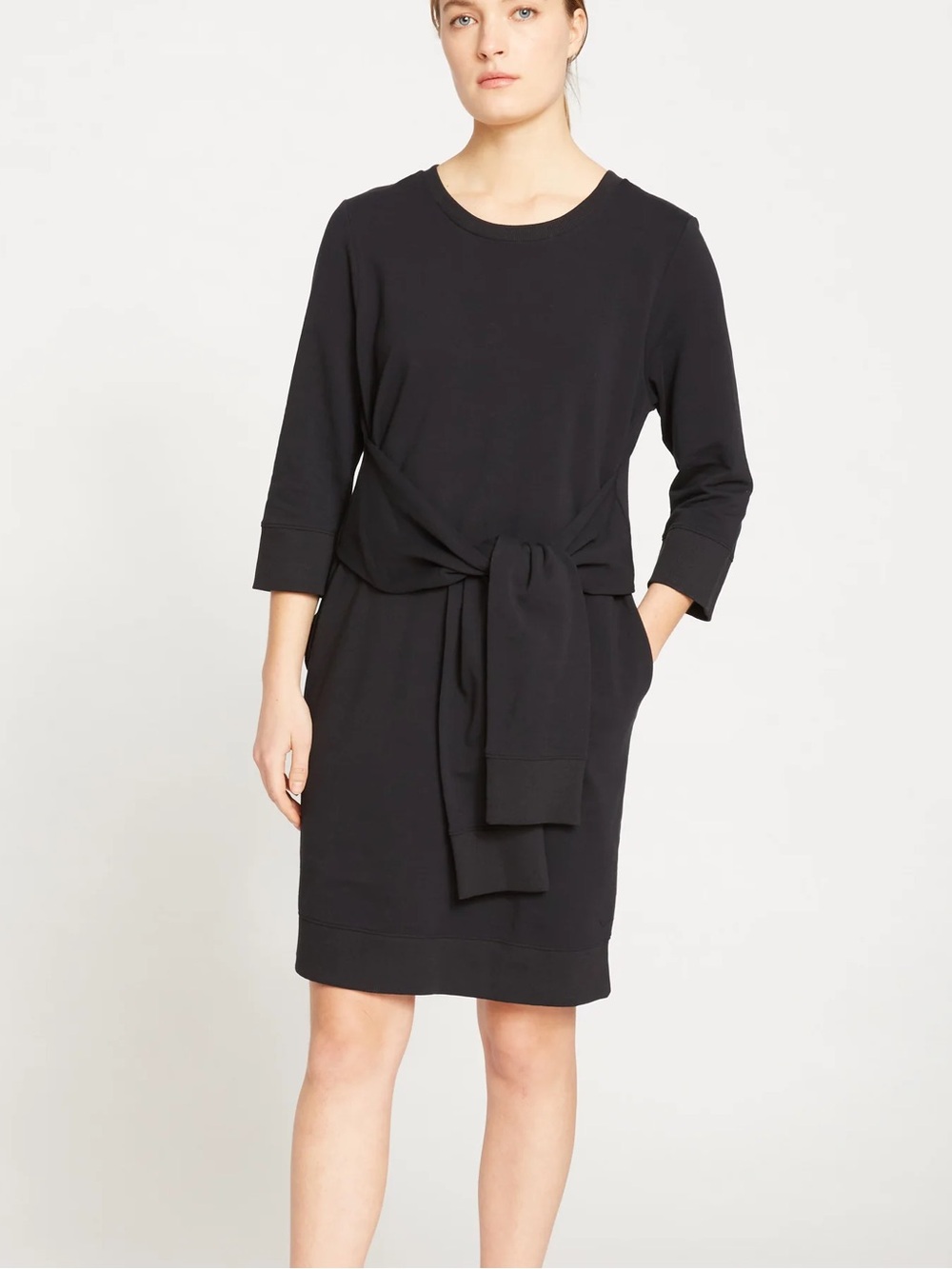 Universal Standard Black Tie-Waist Crewneck Dress